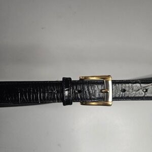 Leegin Mens Black Leather Belt 36 Faux Crocodile Embossed Gold Silver Buckle USA